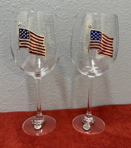 2 The Queens' Jewels amerikanische Flagge 9" hoch Stiel Weingläser - Bild 1 von 7