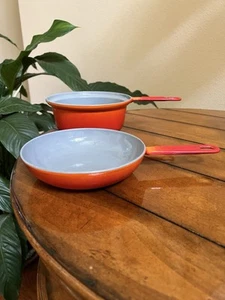 Descoware Enamel Cast Iron Vintage Orange Skillet Fry Pan & Pot - Set of 2 - Picture 1 of 10