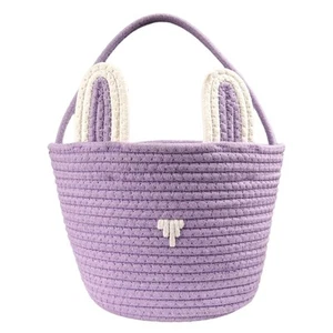 Purple Easter Bunny Basket Bags Cotton Rope Egg Hunt Buckets Rabbit Design Po... - Picture 1 of 7