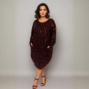 ROCKTHOSECURVES WOMENS PARTY DRESS SPARKLY SEQUIN LOOSE DIPPED HEM WITH POCKETS - Picture 1 of 10