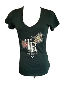 True Religion Forest Green Graphic Short Sleeve V-Neck Tee Shirt  Size S  NWOT - Picture 1 of 7