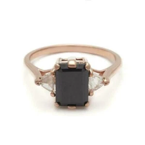 1.2ct Simulated Black Diamond Trillion Accents Trilogy Ring Rose Gold Plated - Picture 1 of 5