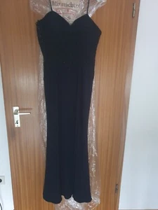 dunkelblaues langes Abendkleid mit Schlitz, ärmellos mit Pailletten, Größe 44 - Bild 1 von 9