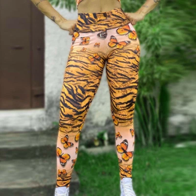Legging Mujer Cintura Alta Rayas Tigre Estampado Mariposa Cinturón Ancho Legging S-3XL Foto 1 de 4