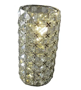 VALERIE PARR HILL Faceted Glass Hurricane Vase with LED Fairy Lights - Picture 1 of 6