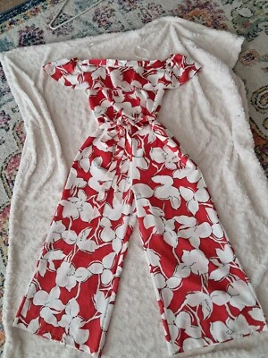 ELEVENSES HOMBRO DESCUBIERTO FLORAL ROJO/BLANCO MUJER Pierna Ancha Mono Corto MEDIANO  Foto 1 de 4