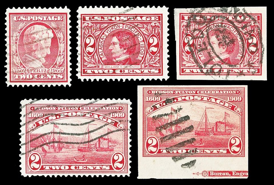 Scott 367, 370-373 1909 2c Red Issues 5 Diff High Quality Used F-VF Cat $57 - Image 1 of 1