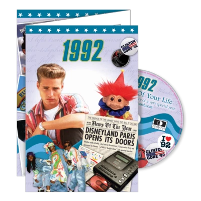 RETROCO 1992 DELUXE BIRTHDAY CARD With DVD Of The Year. 33rd Birthday. Greeting Card