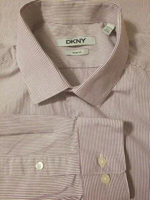 DKNY Mens Purple Striped Dress Shirt Button Up Slim Fit Sz 16 1/2 Neck 32/33... - Image 1 of 4
