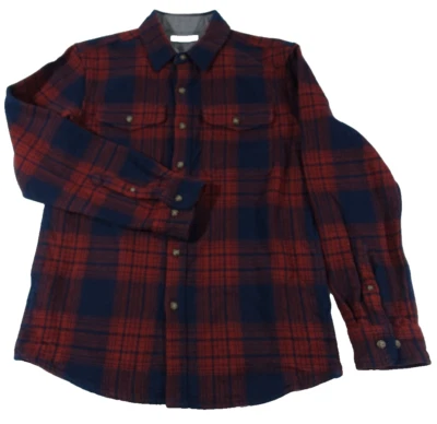 Sonoma Over Shirt Jacket Men Small Heavy Weight Button Front Burgundy Navy - Image 1 of 4