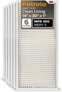 Filtrete 14x30x1 AC Furnace Air Filter, MERV 5, MPR 300, 6 Filters (837G) *READ* - Picture 1 of 9