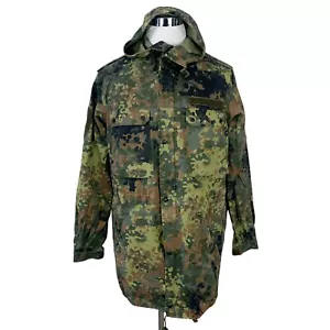 German Bundeswehr Flecktarn Camo Military Parka Jacket GR12 L Tall Hood Woodland - Picture 1 of 13
