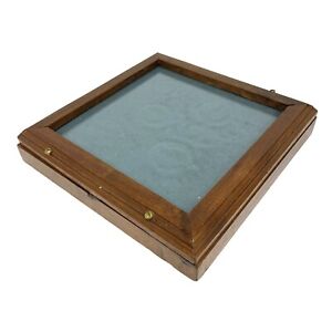 Vintage Handmade Tabletop Flat Showcase Display Case Box Wood Framed & Glass Top