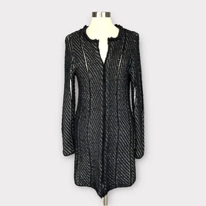 Carlisle Womens Knit Long Cardigan Duster Black White Hook Front size Large - Picture 1 of 16