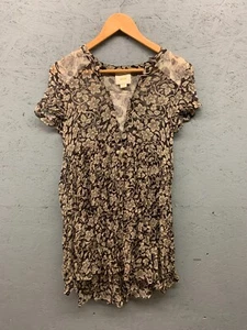 Maeve Tunic Top Women’s Size XS Black Floral Crinkle Short Sleeve Boho Peasant - Picture 1 of 6