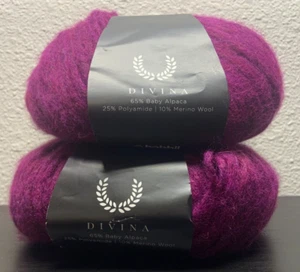 (Lot of 2) Hobbii Divina Baby Alpaca Polyamide Wool Yarn 164yards, #17 Magenta - Picture 1 of 4