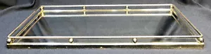 Vintage goldfarben rechteckiger Kosmetikspiegel 16” x 7” Schiene Kugel Seitenkanten - Bild 1 von 6