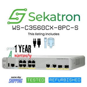 ♻️ Cisco Catalyst WS-C3560CX-8PC-S 8-Port PoE+ Fanless Switch⚡Fast Ship - Afbeelding 1 van 2
