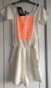 PLAYSUIT AGE 9 NEW LOOK 915 GENERATION WHITE/ORANGE COLD SHOULDER STYLE LINED - Picture 1 of 9