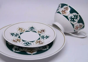 LETTIN 3 Piece Trio Vintage Tea Cup Saucer Plate German Green Gold 1970s CP Mark - Picture 1 of 8