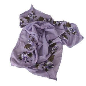 Vintage CINAR YIKANMIS türkisch lila Baumwolle Gaze Blumen Schal Häkelborte - Bild 1 von 14