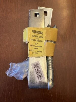 2 Vintage Stanley 6" Heavy Duty Screw Hook & Strap Hinges w/Screws - Image 1 of 4