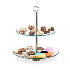2-Tier Serving Stand Glass Étagère Afternoon Tea Cupcake Display Plates Pastries