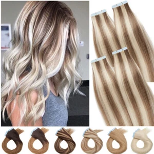 Russian Thick Tape In Human Hair Extensions Full Head Skin Weft Balayage 100g US - Picture 1 of 29