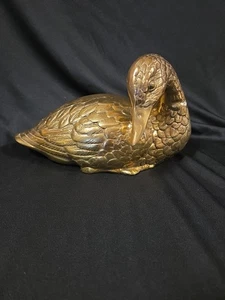 Vintage Deko Handwerk Inc. Massive Messing Ente 9,5 cm lang MCM schwer - Bild 1 von 7