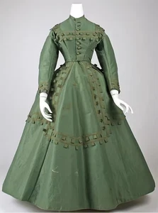 Vestido de baile verde de moda victoriana de la década de 1860 disfraz histórico victoriano de la Guerra Civil - Imagen 1 de 10