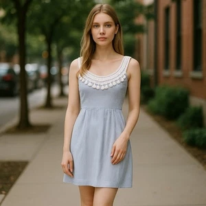 Abito donna junior paillettes cuori taglia 9 seersucker righe canotta pizzo pasqua - Foto 1 di 11