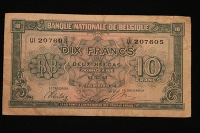 1943 Belgium 10 Francs Banknote Note World Paper Money Currency - Image 1 of 2