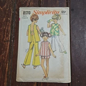 VTG 60s Simplicity Pattern 8170 Girls Size 6 H-Back Top Flared Pant Shorts Retro - Picture 1 of 5