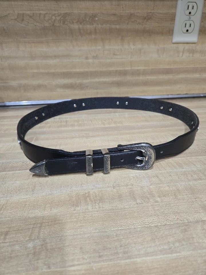 Cinturón Brighton 36" Mujer Grande Negro Cuero Genuino Tachuelas Tono Plata Foto 1 de 4