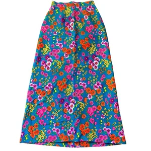 Vintage 60er 70er psychedelisch Blumen MAXI Rock 24" Taille (XS) hausgemacht Mod Haken/Druckknöpfe - Bild 1 von 18