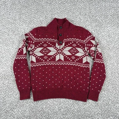 Suéter American Eagle Outfitters Para Hombres XS Rojo Fair Isle Henley Cuello Simulado Invierno Foto 1 de 4