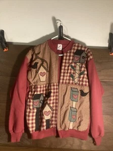 Vintage Jerzees L Cardigan Sweatshirt Birdhouses And Birds Spring USA - Picture 1 of 14