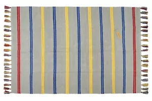 Homes Paradise Rug 100% Cotton 120X180cm Grey Red Blue & Yellow colour New - Picture 1 of 3