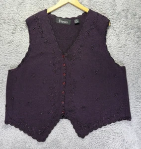 Maglione maglia vintage Stefano Basics taglia 18/22 bottoni gilet viola perline ricamate - Foto 1 di 9