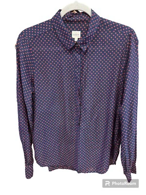 J. Blusa Crew Factory La Perfecta Camisa Talla M Azul Marino Rojo Lunares Algodón Seda Foto 1 de 4