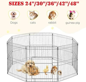 Dog Pet Pen 8 Panel Metal Puppy Play Pen Run Cage Fence Enclosure Indoor Outdoor - Picture 1 of 47