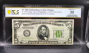 1934 $5 Federal Reserve Note Chicago Fr 1955-G PCGS Banknote 35 Very Fine LGS - Picture 1 of 2