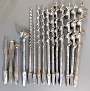 Vintage Set of 15 Auger Drill Bits Tools Set Irwin etc 16,14,12,11,10,9,8,7,6,3 - Picture 1 of 15
