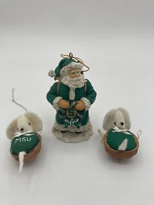 3 Michigan State University MSU Christmas Santa Mouse Mice Ornaments - Image 1 of 4