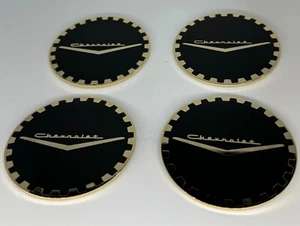 Lowrider Wire Wheel Knockoff Metal Chips Chevrolet Black Gold Emblems set of 4 - Picture 1 of 2