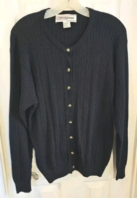 Cárdigan Suéter Crystal Kobe Mediano Azul Marino Tejido con Cable Algodón Acrílico Foto 1 de 4