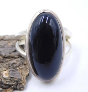 4.60Gm 925 Argento Sterling Massiccio Naturale Onice Nera Cab Gemma Anello 5 US - Foto 1 di 5