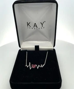 18" Sterling Silver and White Sapphire Love Necklace w/ Lab Created Ruby Heart - Picture 1 of 8