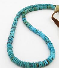 Beautiful Turquoise Round Disc Heishi Beaded Necklace 21" of Beads Leather Clasp