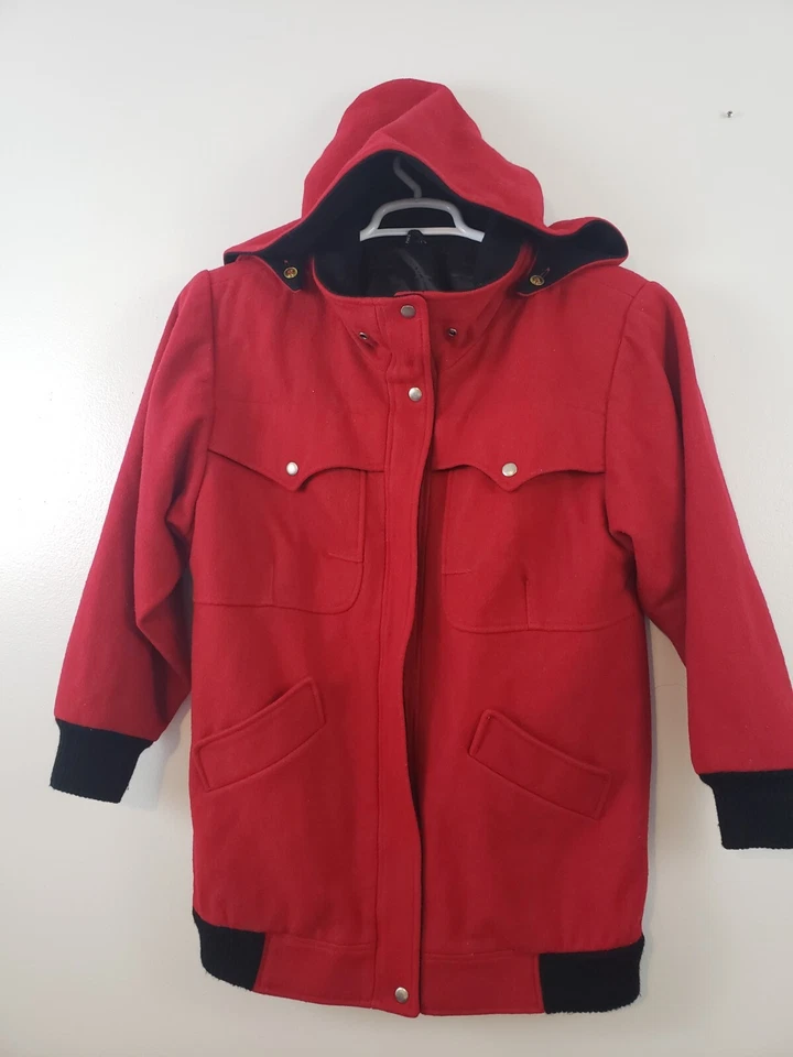 (9) CHAQUETA DE COLECCIÓN Y2K MORERA CALLE MUJER TALLA M ABRIGO DE LANA ROJO CON CAPUCHA CREMALLERA Foto 1 de 4